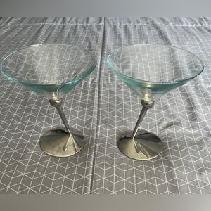Vintage Promo Beefeater Gin Martini Glasses- 2- Angled Silver Plated Stems